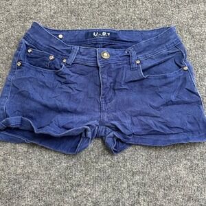 U-51 Denim Shorts Womens Size 3 Blue Rhinestone Accents Stretch Cuffed Casual
